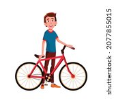 young boy with bicycle on... | Shutterstock .eps vector #2077855015