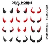 Devil Horns Set Vector. Good For Halloween Party. Red Devil Demon Satan Horn. Carnival Symbol Isolated Illustration. 