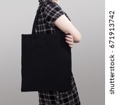 mock up. girl in dress carries... | Shutterstock . vector #671913742