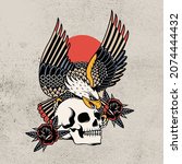 artwork eagle with head skull... | Shutterstock .eps vector #2074444432