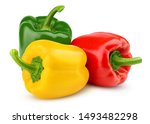 sweet pepper, red, green, yellow paprika, isolated on white background, clipping path, full depth of field