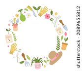 round wreath  frame with garden ... | Shutterstock .eps vector #2089655812