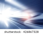 Small photo of Super streamlined high speed train station tunnel with motion light effect background realistic poster print vector illustration