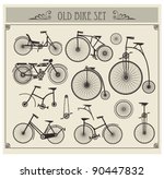 Vector Set Of Old Bikes On A...