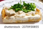 Small photo of Mamaliga with mushrooms and cream, dill, food, lunch, dinner, goodies, holidays, Christmas