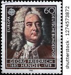 Small photo of Milan, Italy – December 12, 2018: George Friedric Handel portrait on german postage stamp