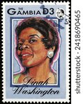 Small photo of Milan, Italy – January 7, 2024: Dinah Washington on postage stamp of Gambia