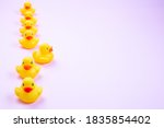Group Of Rubber Ducks On A Pink ...