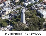Aerial View of Coit Tower Park in San Francisco, California.