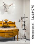 Small photo of MILAN, ITALY - SEPTEMBER, 13: Old forniture for butchery end of XIX Century courtsey Steno Tonelli during the Arts & Foods exibition curated by Germano Celant on September 13, 2015