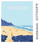 hossegor travel poster vector illustration with minimalist style