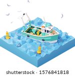 Vector Isometric Fishing Boat...