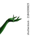 Small photo of Halloween green color of witches, evil or zombie monster hand isolated on white background.