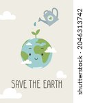 ecology poster. planting little ... | Shutterstock .eps vector #2046313742