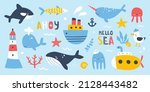 cute cartoon sea life set.... | Shutterstock .eps vector #2128443482