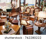 Antique furniture store with wooden goods