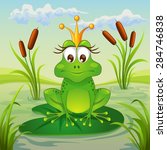 princess frog sitting on leaf... | Shutterstock .eps vector #284746838