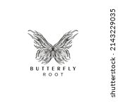  butterfly logo with root wings.... | Shutterstock .eps vector #2143229035