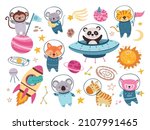 space animals set. panda... | Shutterstock .eps vector #2107991465