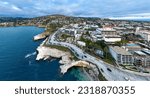 La Jolla Cove, California, from a UAV Drone Aerial View looking at the Town, Coves, Beaches and Cliffs 