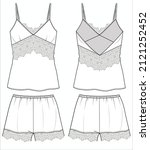 lace cami and shorts flat... | Shutterstock .eps vector #2121252452