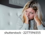 Unhappy woman thinking about health problems. Mental health overweight problems.