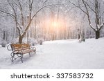 Snow Covered Trees And Benches...