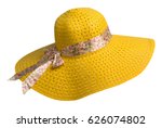 woman  hat isolated on white background .Women's beach hat . colorful hat .yellow hat .