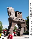 Small photo of CANAKKALE, TURKEY - May 30, 2019: Replica of wooden Trojan horse in ancient city Troy. It is tale from the Trojan War about the subterfuge.