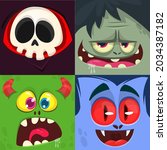 cartoon monsters faces set.... | Shutterstock .eps vector #2034387182