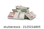 3d rendering of Stack of Myanmar kyat notes. bundles of Myanmar currency notes isolated on white background