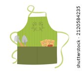 colorful garden apron with flat ... | Shutterstock .eps vector #2120584235