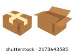 parcel box made of kraft paper  ... | Shutterstock .eps vector #2173643585