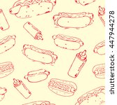 hotdog hand drawn seamless... | Shutterstock .eps vector #447944278