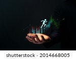 Small photo of Customer Journey, Business Success Concept. Hand Gesture Supporting Customer,Shareholder, Partnership or Employee Jumping Forward to Reach a Goal, Strategic Graph as background