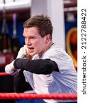 Small photo of Helsinki, Finland – Feb 10 2022: Professional welterweight boxer Oskari Metz training at Ringside Gym.