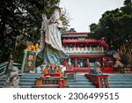 Small photo of Hong Kong SAR, China - April 2023:Kwan Yin (Guan Yin) Shrine in Tin Hau Temple Colorful God statues at the Repulse Bay is a quaint Taoist temple which is popular for its colorful mosaic