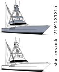 Fishing Boat Vector Line Art...