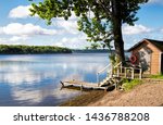 Rice lake, Ontario, Canada with small wooden dock