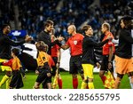 Small photo of Porto, Portugal - 03 14 2023: UEFA Champions League game between FC Porto and Inter Milan; Players of Inter greeting Szymon Marciniak and linesmen