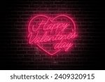Small photo of Illuminate your romance with the soft glow of a neon heart on a dark brick wall, casting a warm and intimate ambiance—a perfect visual ode to love on Valentine's Day.