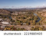 Umpqua River in Roseburg, Oregon. Aerial view. 