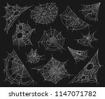 cobweb set on black. tangled... | Shutterstock .eps vector #1147071782