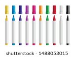 Colorful marker pens set vector realistic illustration. Children and artist pencils 3D isolated cliparts pack. Kids vivid painting tools, various color palette. Office highlighters design elements