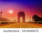 birds fly over india gate with... | Shutterstock . vector #1014640675