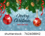 merry christmas lettering with... | Shutterstock .eps vector #762608842