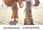 Yellow roller skates shoes of...