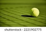 Small photo of Tennis, sport and fitness with tennis ball on turf with green closeup and texture, sports match and competition. Training, active and ball on tennis court, outdoor tournament and competitive game.