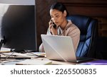 Small photo of Phone call communication, legal office and woman talking to investment, law firm attorney or government justice contact. Receptionist conversation, business advocacy consultant and lawyer consulting