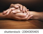 Closeup, love and holding hands for support, comfort and care with grief, loss and empathy. Zoom, people and friends with compassion, sympathy and healing with bonding, hope and trust with crisis